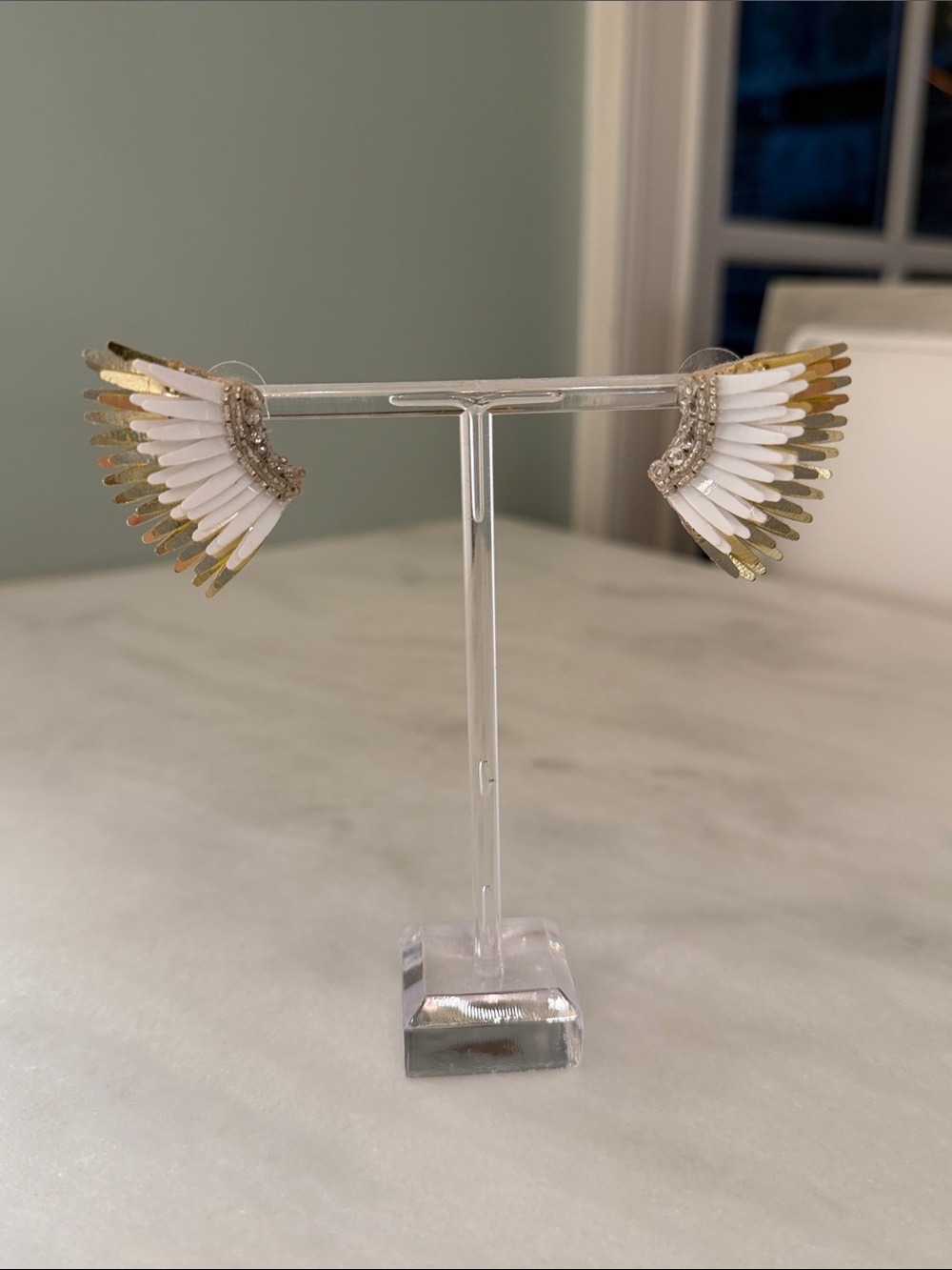Mignonne Gavigan -White and Gold Fan Fringe Earrings - Women Jewelry